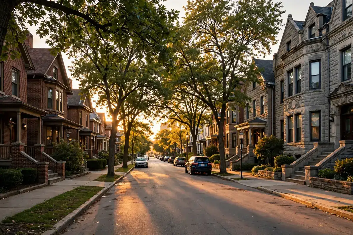 Residential street in West Loop, Near West Side, Greektown, Chicago IL 60607